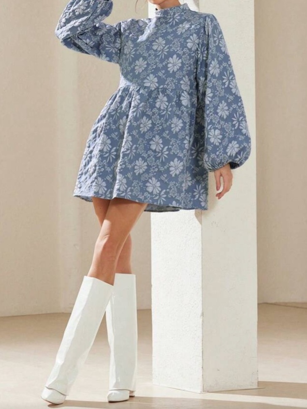 Blue Floral Peasant Blouse Dress